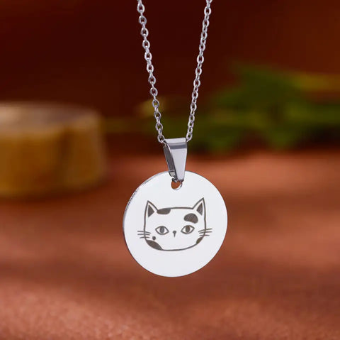 Cat Face Pendant - Silver