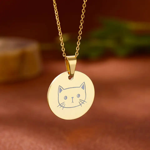 Cat Face Pendant - Gold