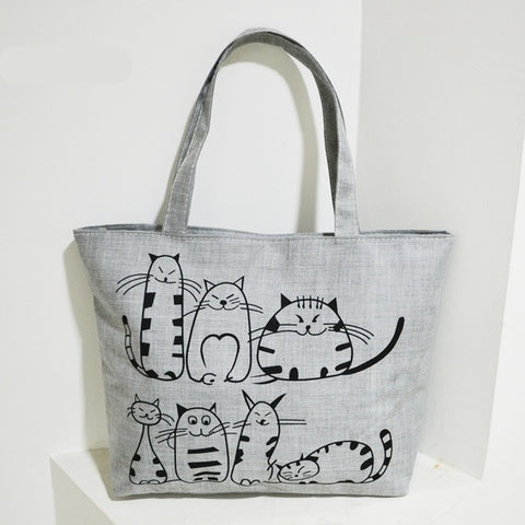 Cat Print Canvas Bag