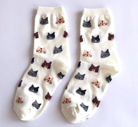 Women's Cat Socks - Cream