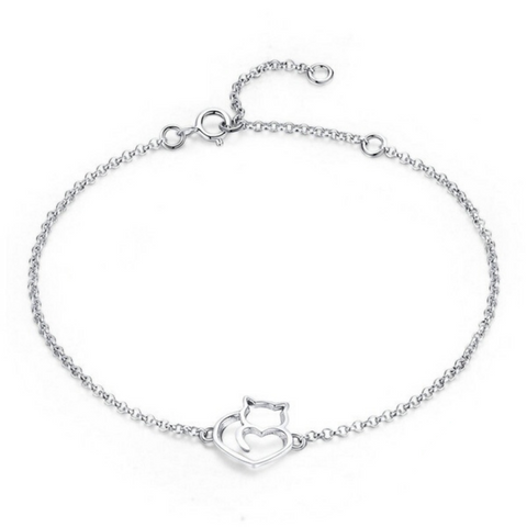 Cat Heart Bracelet - Silver