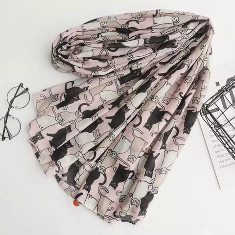 Cat Print Scarf - Pink