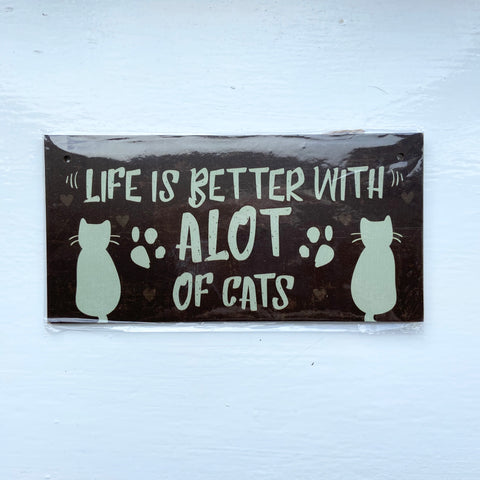 Wooden Hanging Cat Sign - A Lot Of Cats