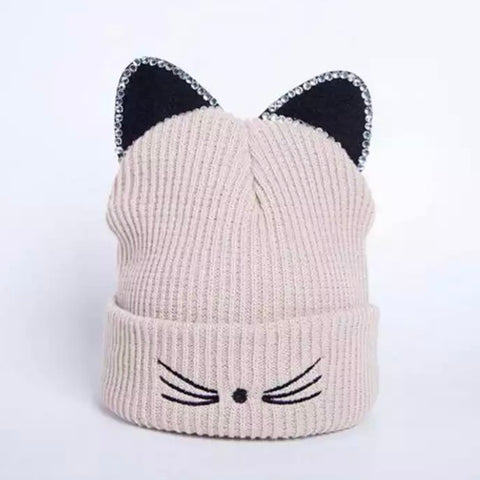 Cream Cat Bobble Hat