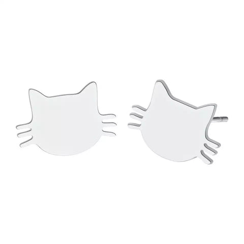 Cat Face Earrings - Silver