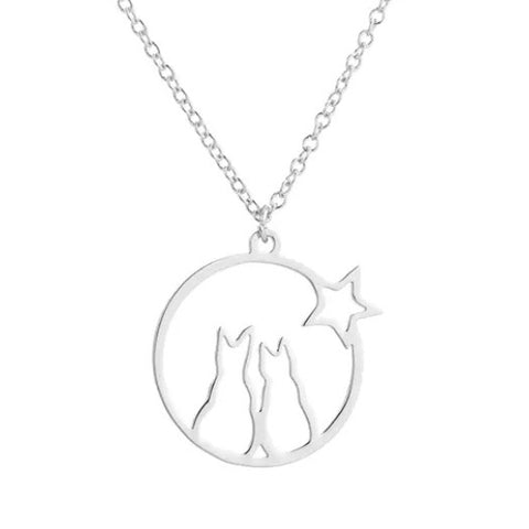 Cat Star Necklace - Silver