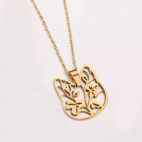 Cat Flower Necklace - Gold