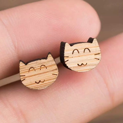 Wooden Cat Earrings