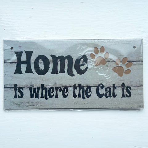 Wooden Hanging Cat Sign - Home Is Where The Cat Is