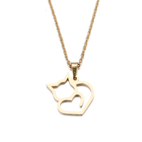 Cat Heart Necklace - Gold